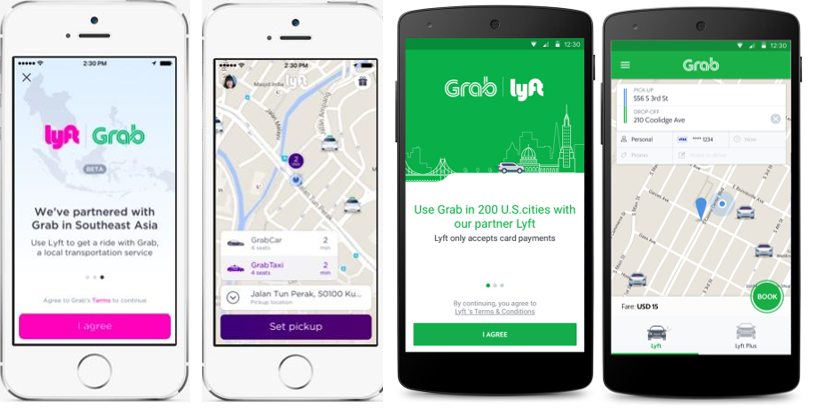 Grab-Lyft Integration Welcome and Booking Screens: GrabCar and GrabTaxi, Lyft and Lyft Plus rides will be available to U.S. and SEA travelers.